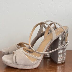Michael Kors Yoonie Platform Suede Pearl Grey Heels